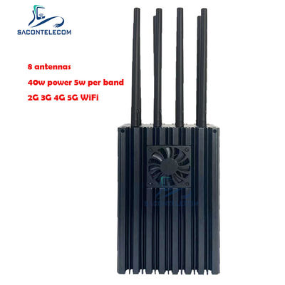 8チャネル ポータブル携帯電話信号妨害器 5G用のバンド1台あたり4-10Wと50mの妨害半径