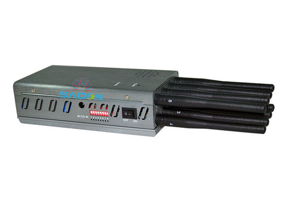 8ワットのハンドヘルド・シグナル・ジャマー 30mの範囲と8つのアンテナで携帯電話を遮断する