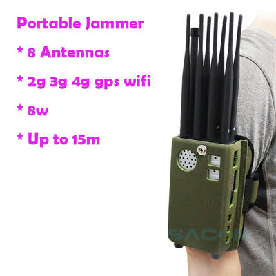 8000mAhバッテリー 8アンテナ ハンディGPS信号ジャマー 2G 3G 4G信号ブロック用