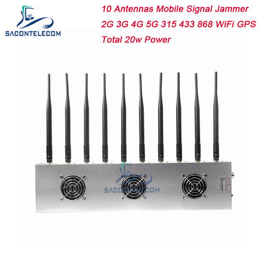 10チャンネル 3冷却扇風機 無線信号妨害器 5G GPS WiFi VHF UHF