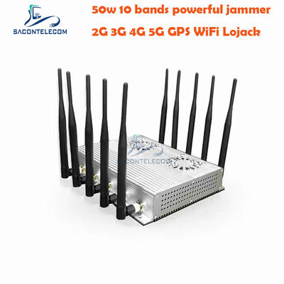50W 高出力デスクトップシグナルジャマー、10アンテナ、2冷却ファン搭載 (GSM DCS 3G 4G 5G対応)