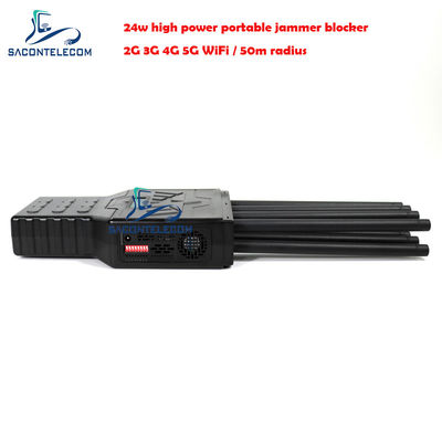28W 高電源 8チャネル ポータブル信号妨害器 50m半径 携帯電話とWiFiブロック