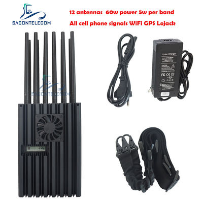 60W 高出力ポータブルジャマー、半径40m、12チャンネル (2G 3G 4G 5G WiFi GPS Lojack対応)