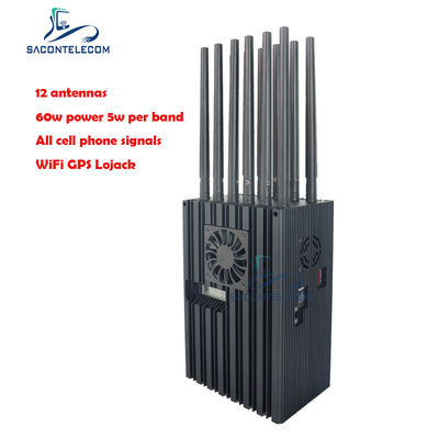 60W 高出力ポータブルジャマー、半径40m、12チャンネル (2G 3G 4G 5G WiFi GPS Lojack対応)