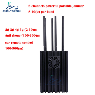 6チャネル モバイル電話ジャマー 2G 3G 4G 5G 8-10w/Band ポータブル携帯電話信号ジャマー