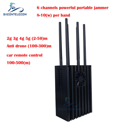 6チャネル モバイル電話ジャマー 2G 3G 4G 5G 8-10w/Band ポータブル携帯電話信号ジャマー