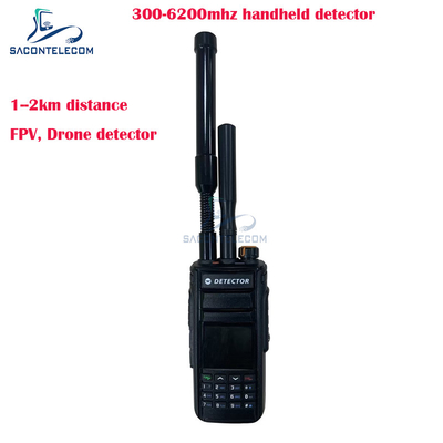 2Km Fpv ハンドヘルドドローン検出器 300-6200mhz 2アンテナ ポータブルアンチドローン信号検出器