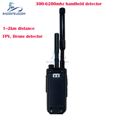 2Km Fpv ハンドヘルドドローン検出器 300-6200mhz 2アンテナ ポータブルアンチドローン信号検出器