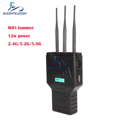 12W ハンドヘルド WiFi Bluetooth 2.4G 5.2G 5.8G 携帯電話信号妨害機、50メートルの範囲