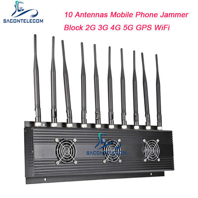 18W出力 40mジャミング半径 VHF UHF 4G 5G対応 携帯電話用10アンテナ搭載シグナルジャマー