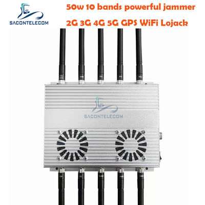 50W 高出力デスクトップシグナルジャマー、10アンテナ、2冷却ファン搭載 (GSM DCS 3G 4G 5G対応)