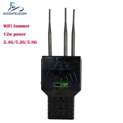 12W ハンドヘルド WiFi Bluetooth 2.4G 5.2G 5.8G 携帯電話信号妨害機、50メートルの範囲