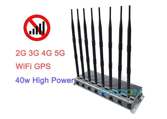 セキュリティーのある地域のために8つのアンテナと80メートルの範囲を備えた40W高電力5G信号妨害器